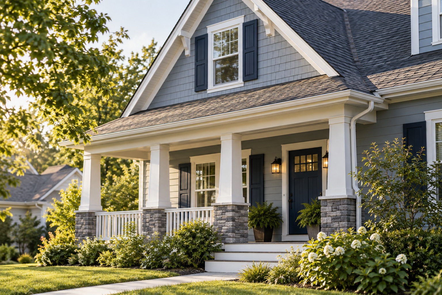 A welcoming home with a shaded porch and a well-kept exterior